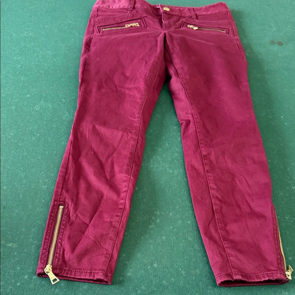 LOFT Burgundy Ankle Jeans with Gold Accents. CAJA. #. 7